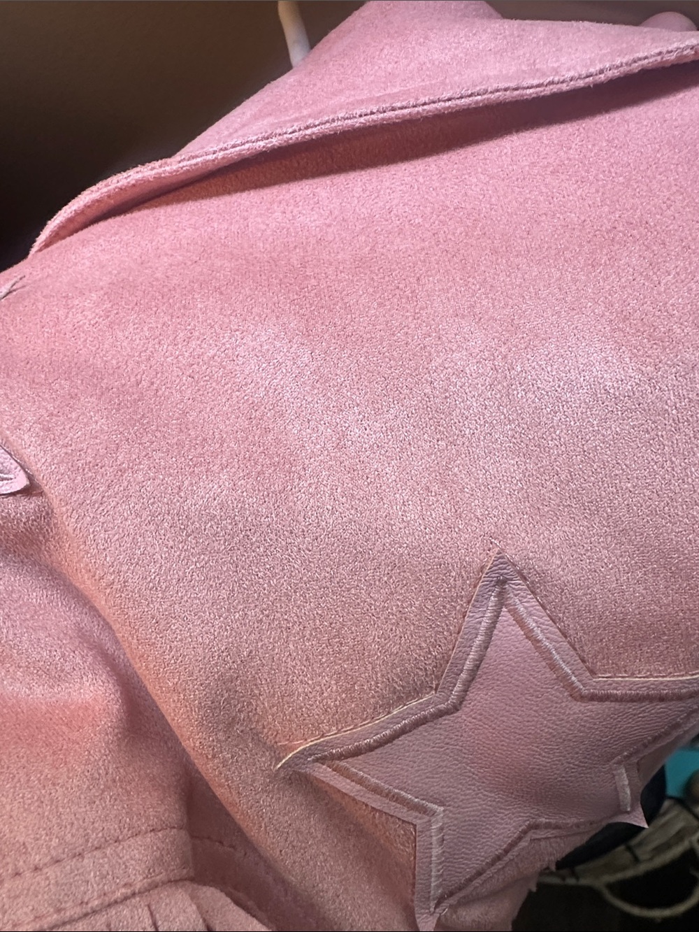 Women's Pink Fringe Leather Jacket with Star Accents - Picture 6 of 6